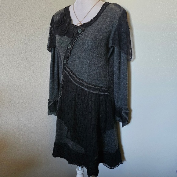 Pretty Angel Dresses & Skirts - Pretty Angel Gray Mixed Media Lace Sweater Dress Boho